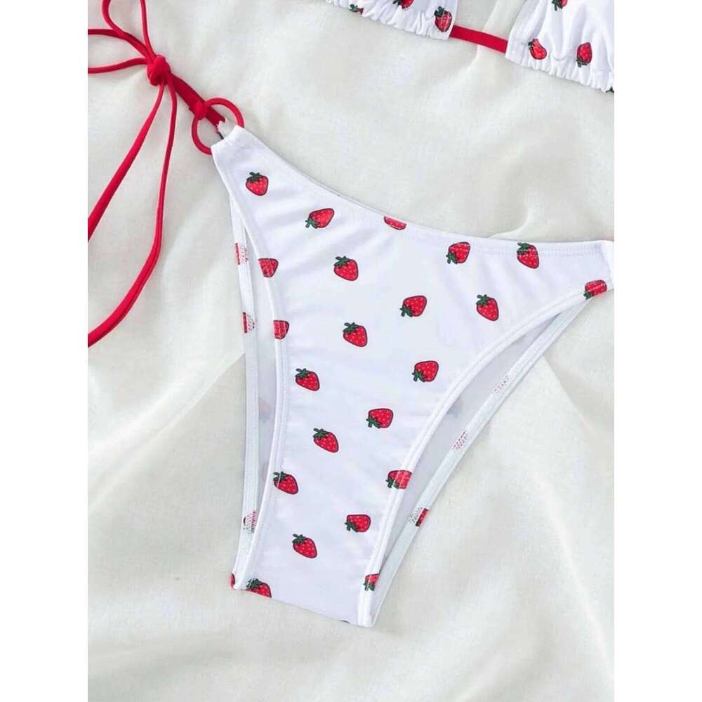 Sexy women cute strawberry print halter string micro bikini sets two pieces swimsuit Swimwear bathing suit beach outfits biquini XJ260206