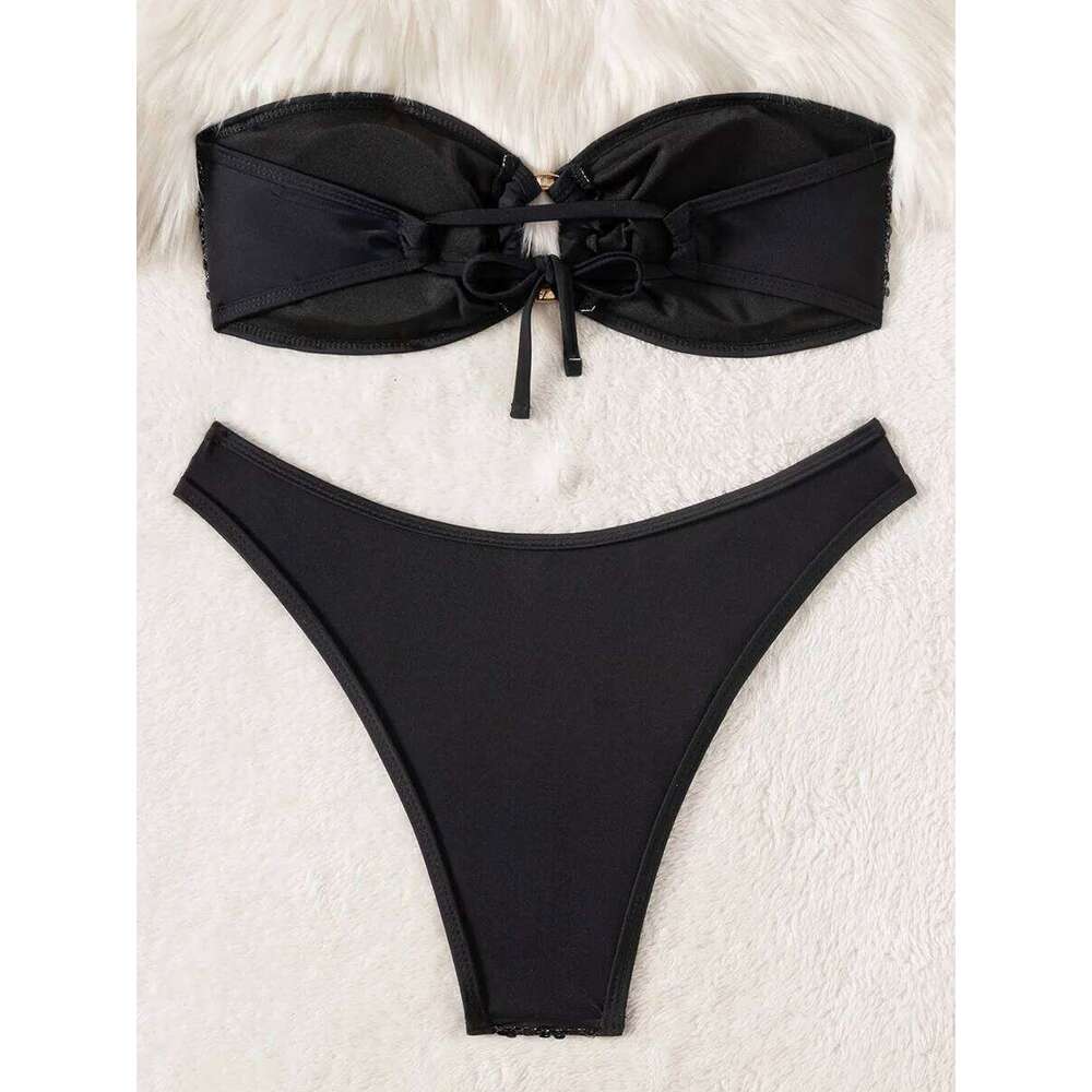 Sequins Shiny Mesh Bandeau Female Swimsuit Women Swimwear Two-pieces Bikini Set Brazilian Bather Bathing Suit Swim Lady XJ260206