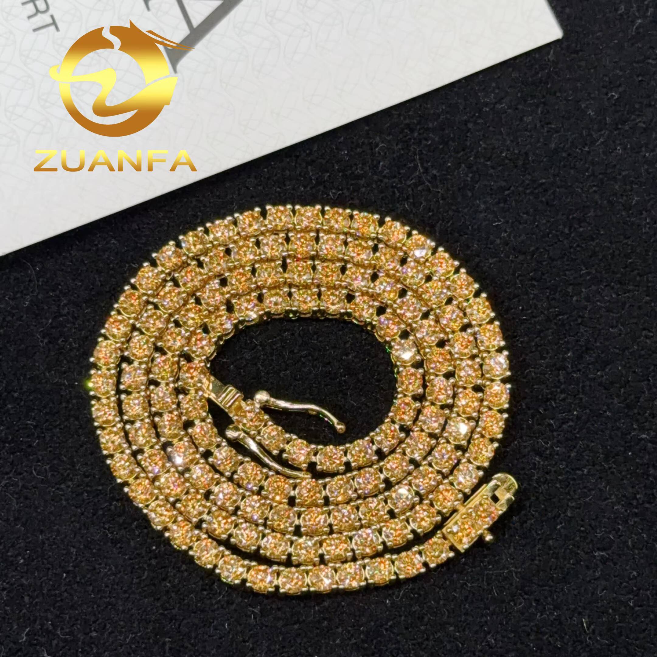 Hip Hop Jewelry Golden Moissanite 925 Silver Moissanite Diamond Tennis Chain 30mm Iced Out Color Moissanite Necklace