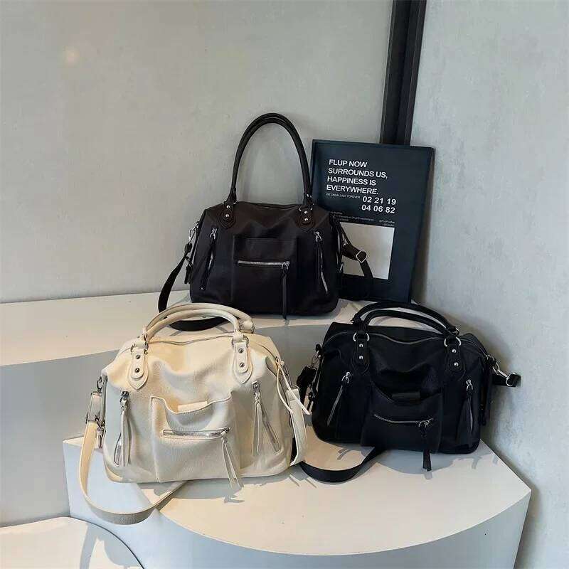 2025 New Sle Commuter Crossbody Handheld Armpit Soft Large Capaci American Retro Leather Tote Bag H260309