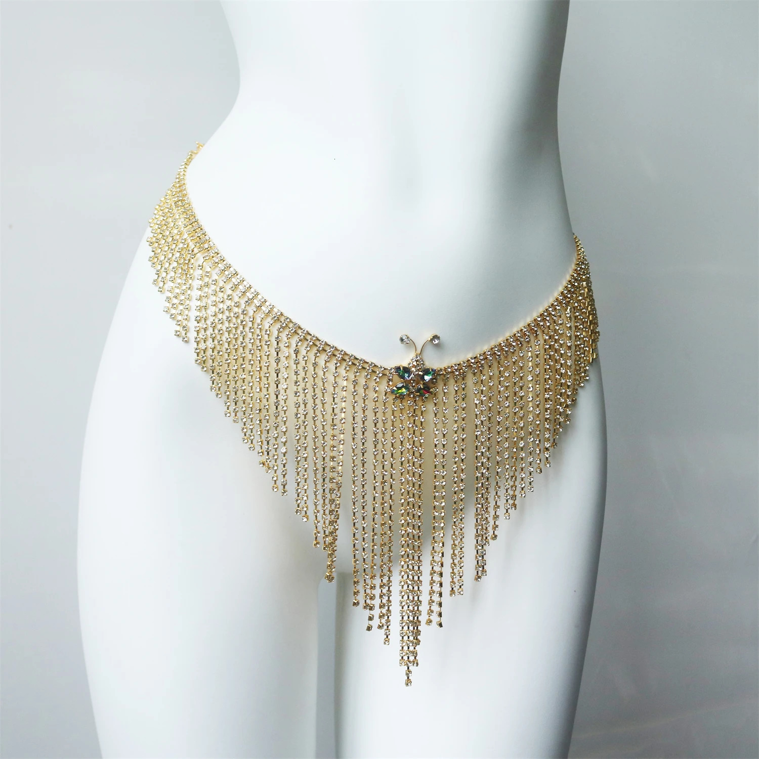 Gold Sparkling Tassel Crystal Waist Chain Womens Fashion Nightclub Party Bikini Ball Underwear Wearing Body Accessories 260306