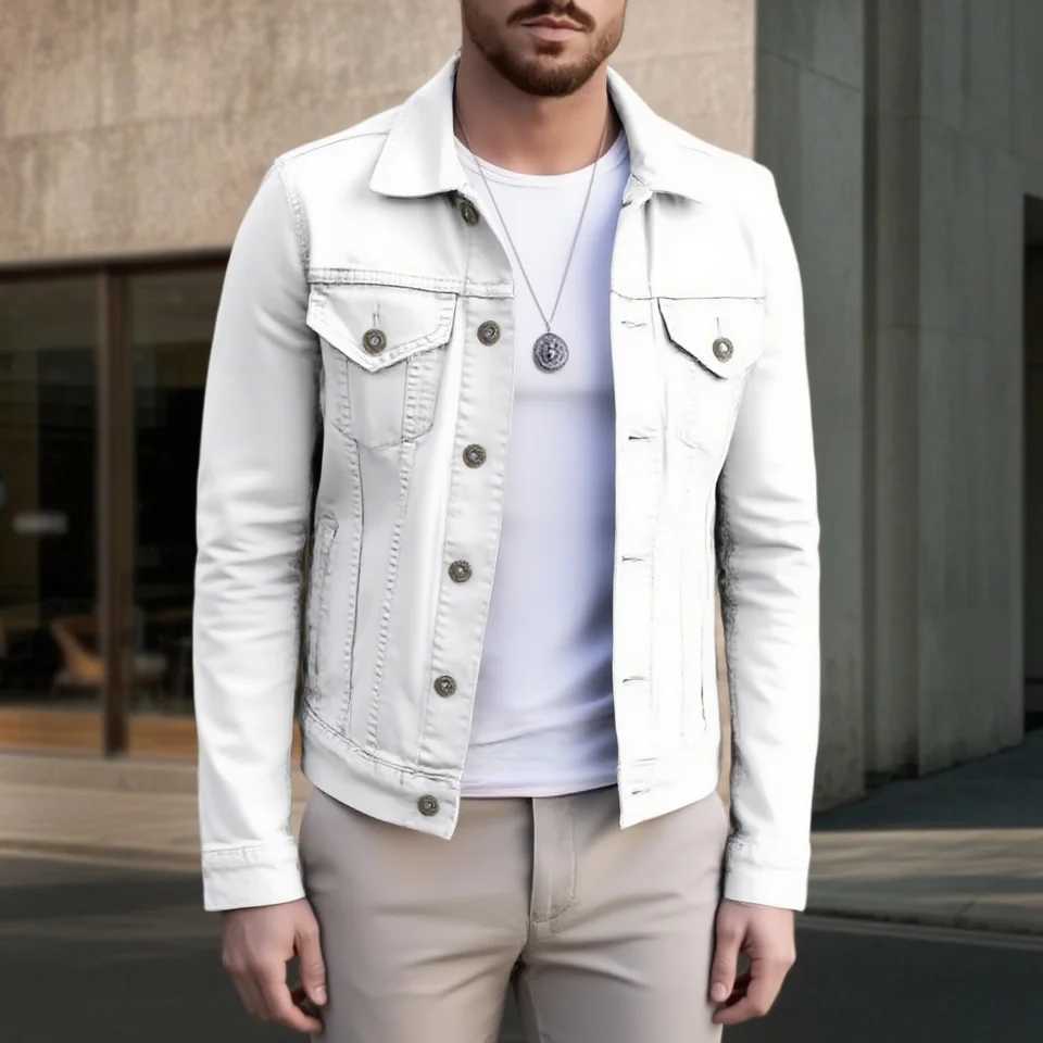 2025 New Mens Casual Denim Jacket Fashion Streetwear Solid Turn down Collar Spring Autumn Jean Outwear Male Daily Coat M260309