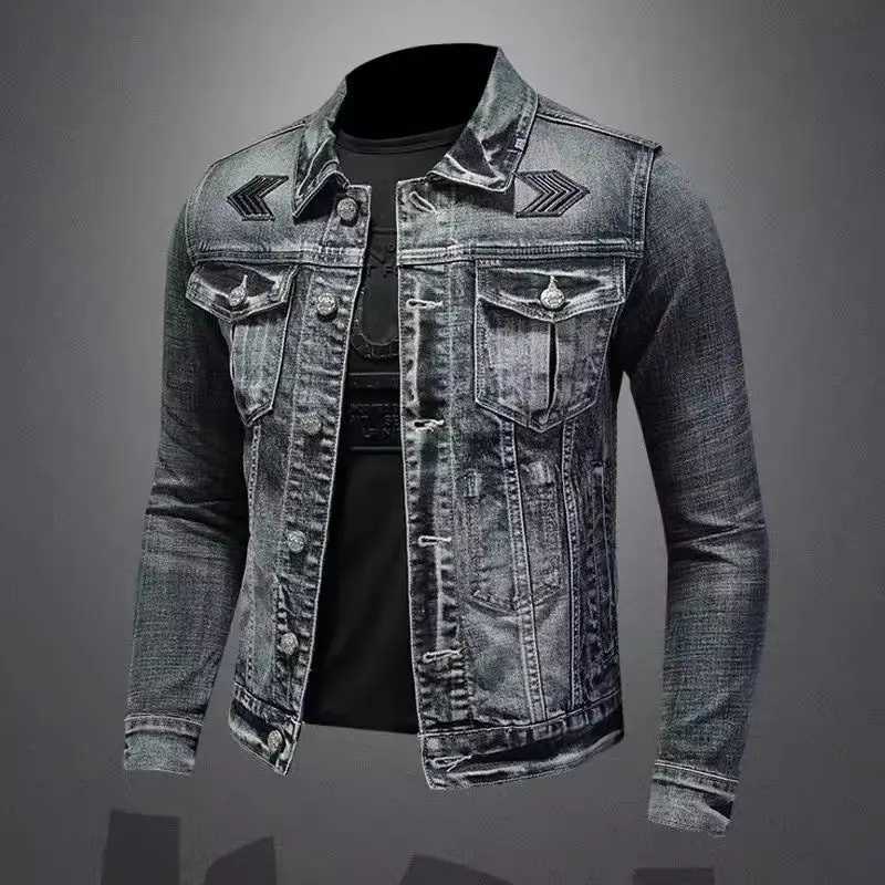 Mens Vintage Denim Jacket High Street Trend Loose Street Riding Biker Clothing Handsome Casual Buttoned Lapel Mens Clothing M260309
