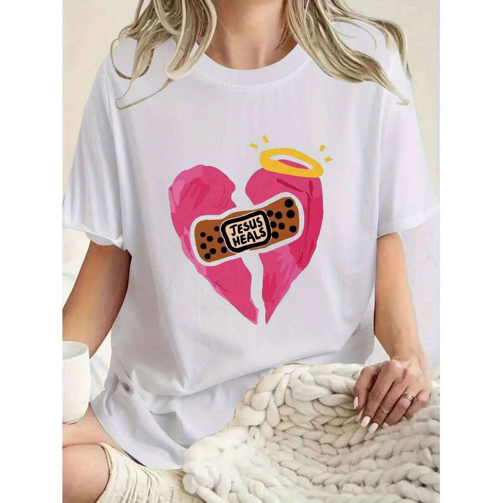 Women's Faith Graphic Crew Neck T-Shirt Short Sleeve Casual Spring Summer Fashion Top XJ260306