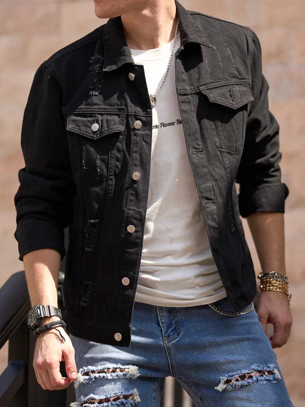 2023 Men Streetwear Fashion Slim Denim Jacket Male Simple solid Casual Jacket Coat M260309