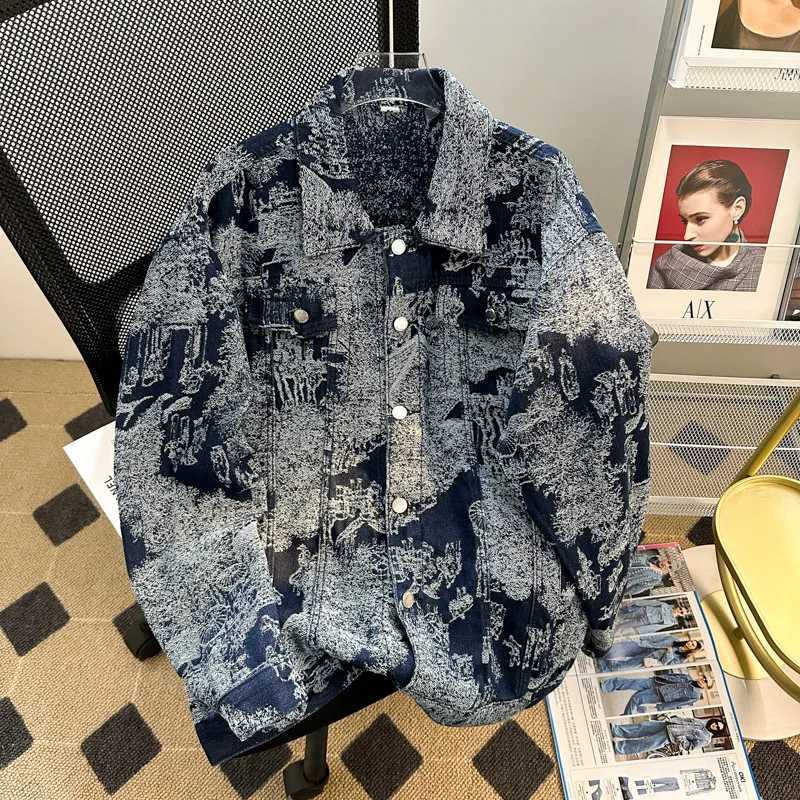 Jacquard Denim Jacket For Men Loose Fit Casual Punk Style Clothing Trendy Autumn/winter European Style Embroidered Denim Jacket M260309