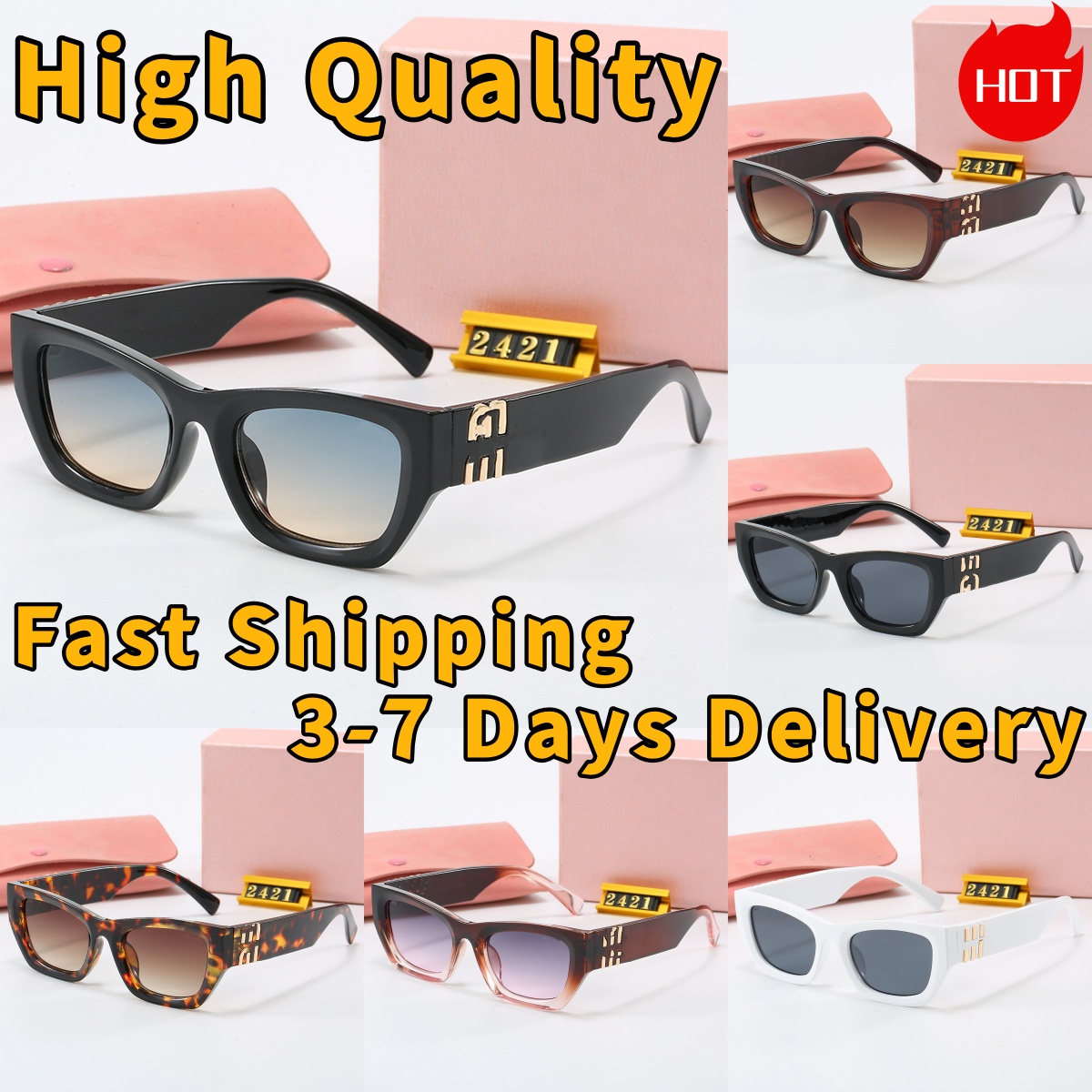 sunglasses designer sunglasses for women Mens Miue Sunglasses Classic Cat Eye Glasses Square Fashion Sunglasses Small Frame Oval Monogram Legs Letter Retro 2421