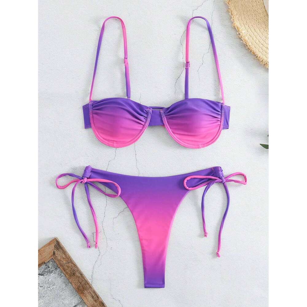 sexy dye print push up bikinis sets two pieces side tie swimsuit thong Swimwear Biquini conjunto de bikini tankini beachwear XJ260206