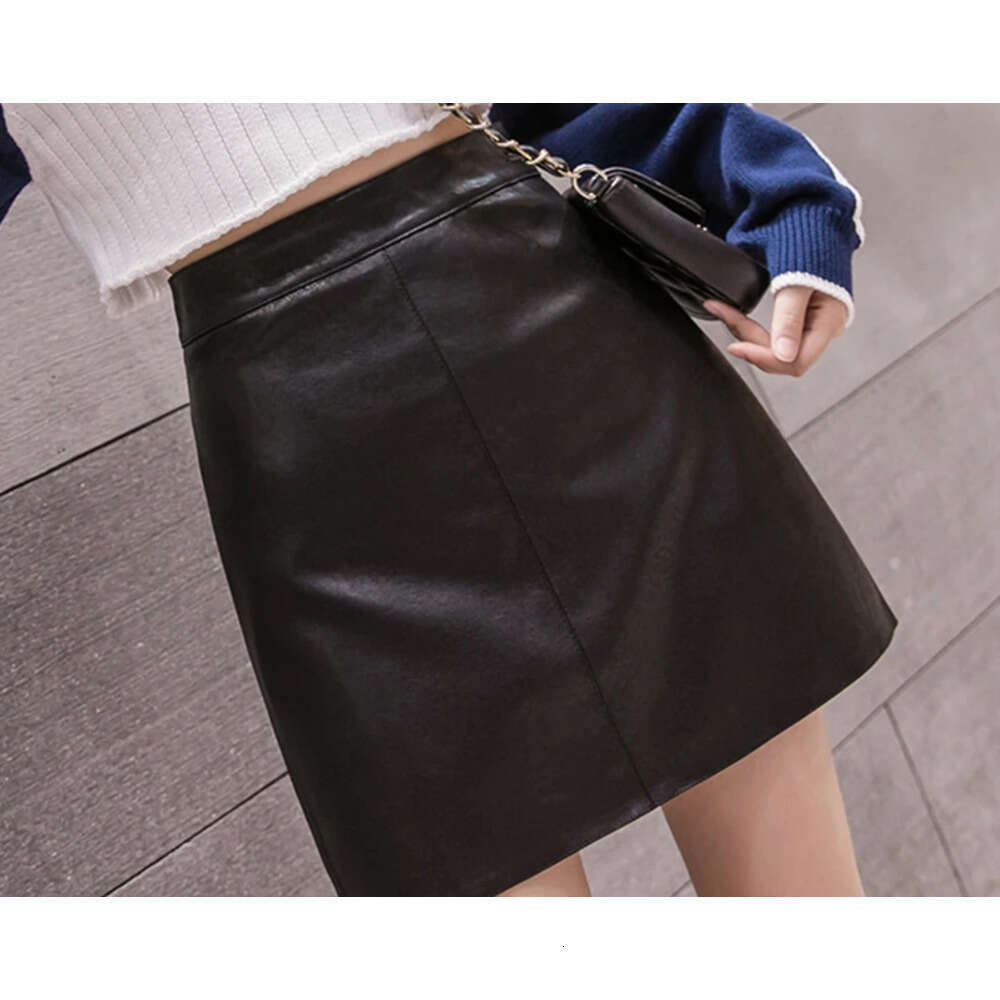 Jielur Leather Autumn Winter New Korean High Waist Mini Skirt Female 4 Colors Chic Black Sexy Saia A-line PU Skirts Women XJ260309