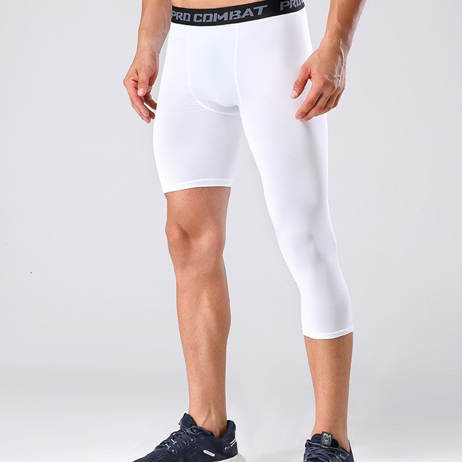 High-elasticity mens 7/8 length compression tights fitness sports gear autumn and winter quick-dry basketball base layer pants popular for running2511