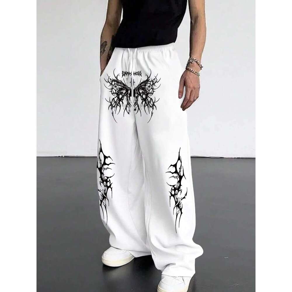 Spring And Autumn New Y2k Dark Gothic Print Loose Slimming Unisex Drawstring Sweatpants Wide Leg Joggers