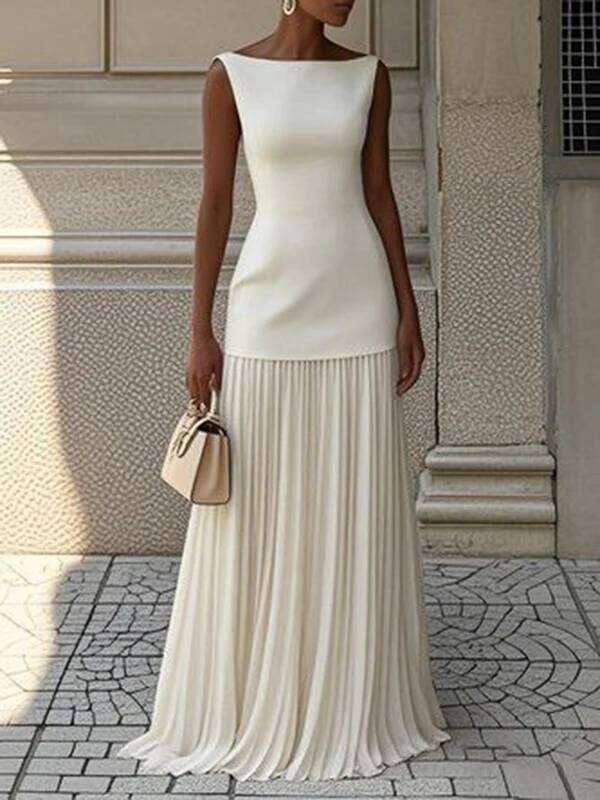 Modigirl 2025 Evening Prom Maxi for Woman Summer Elegant Sleeveless Pleated Gauze Cocktail Party Wedding Guest Dresses 26W0309