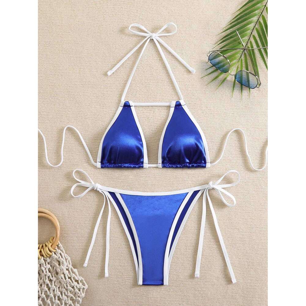 Sexy Triangle Push Up Mini Bikini Side String Swimwear Women Glossy Metallic Brazilian Bikinis Bathing Suit Beach Wear Swimsuit XJ260206