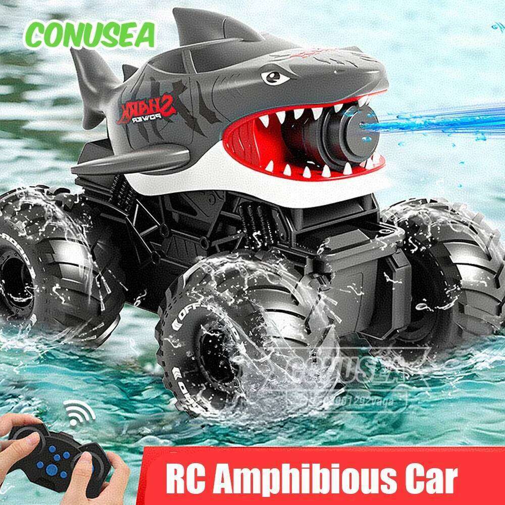 Rc Shark Car Amphibious 2 In1 Electric Water Gun Truck 10M Long Range 2.4G Remote Control Offroad Buggy Vehicles Racing Cars Toy C260306