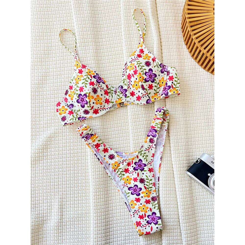 Flowers Printed Underwired Brazilian Female Swimsuit Women Swimwear Two-pieces Bikini set Bather Bathing Suit Swim K5666 XJ260206
