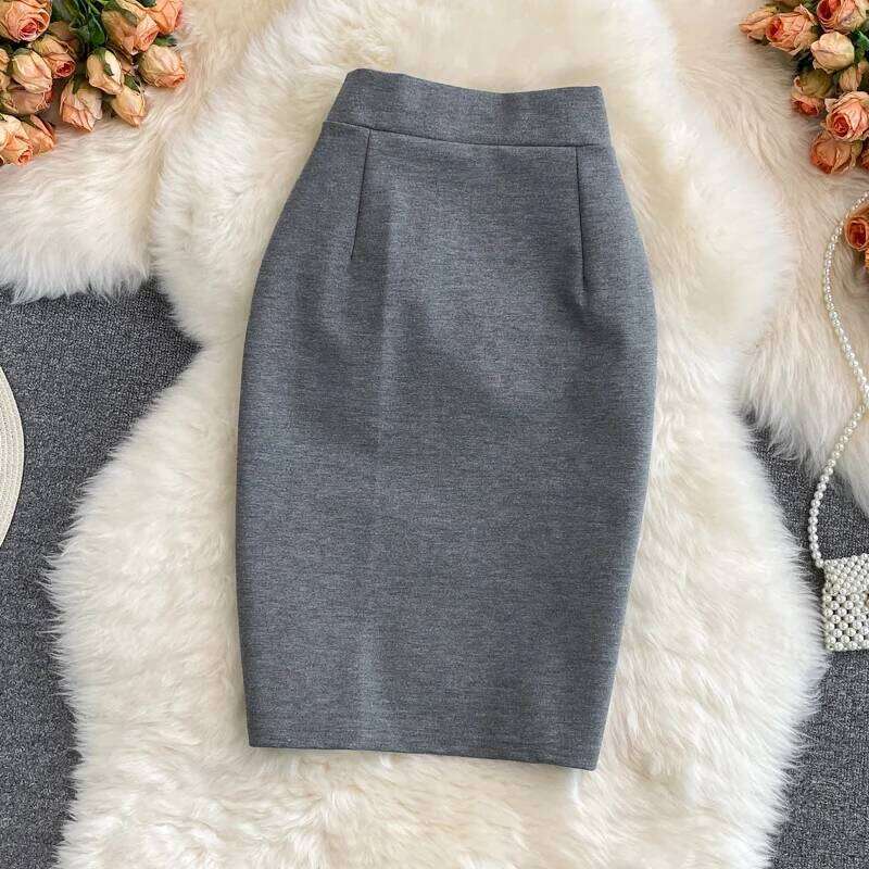 Women's Solid High Waist Work Pencil 2025 New Fashion Ladies Slim Fit Split Office OL Skirt Grey Red Black Skirts XJ260309
