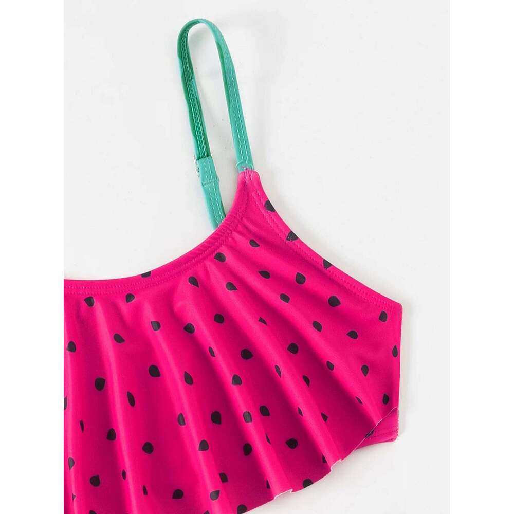 Ruffle Watermelon Print Swimwear Swimsuit Summer Beach Cute Girls Kids Bikini Set Outdoor Children Swimming Suit XJ260206