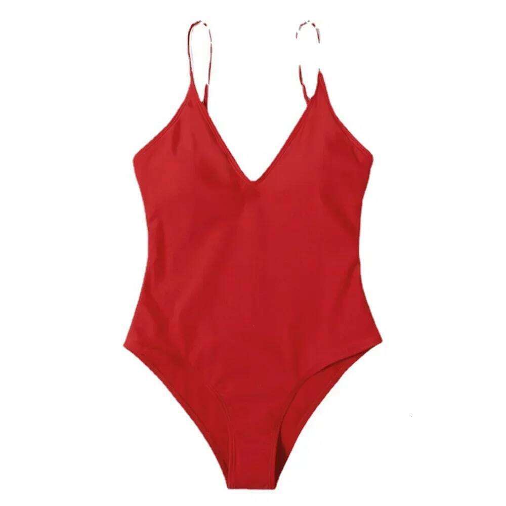 Vintage RED Bikini V-neck Sling Swimsuit Fashion Swimwear Women One-piece Monokini Bathing Suits Beach Vacation Outfits Biquinis XJ260206