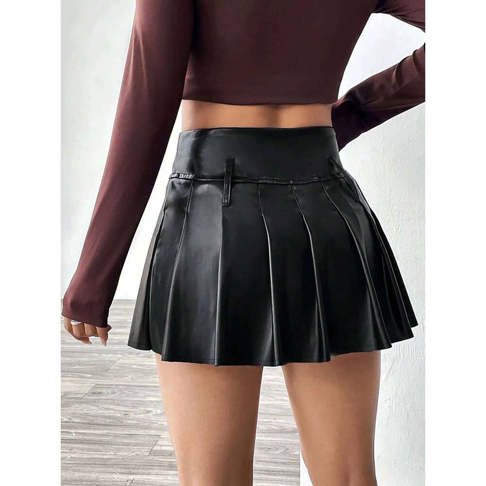 A casual and elegant faux leather black skirt, daily commuting skirt 296 XJ260309