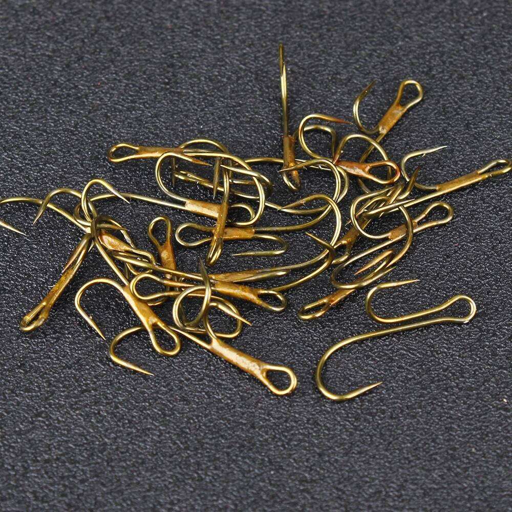 FISH KING 20pcs Double Fishing High Carbon Steel Golden Barbed Hook 1# 2# 4# 6# 8# Pike Trout Perch Ringed Zander Fishhooks S260305 b60