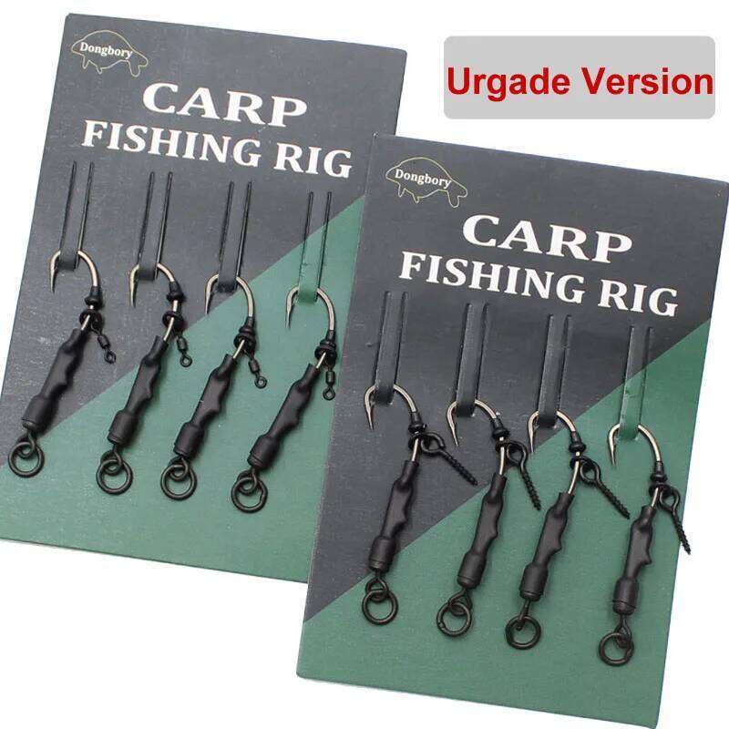 4PCS Coated Barbed Carp Fishing Ready Tied Ronnie Hook Links Hair Combi Chod Rig 4 6 8 S260305