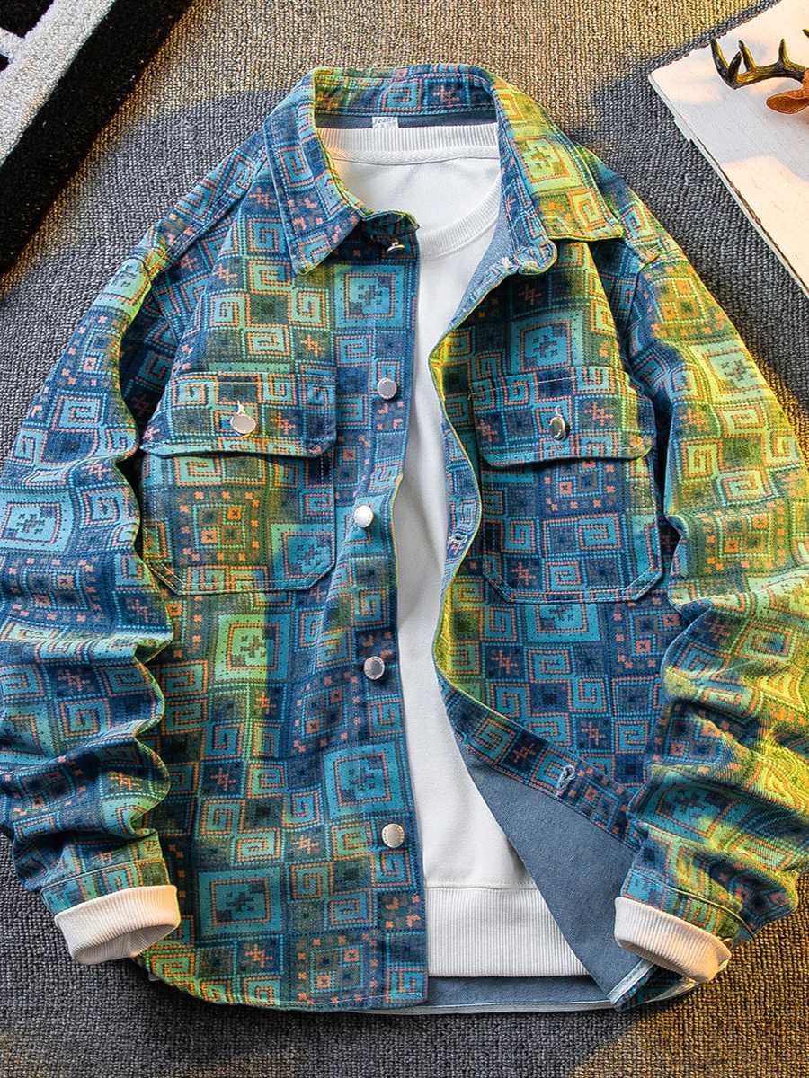 Japanese Printed Denim Shirt Jacket Mens American Fashion Trend Handsome Shirt Mens Casual Jacket Aesthetic d88 M260309