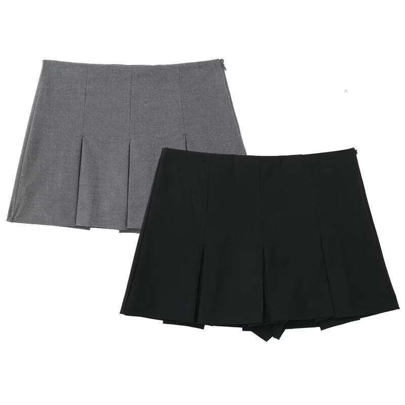 HXAO Mini Pleated Skirts For Women 2025 Black Darkgrey Pants Elegant A Line High Waist Culottes Korean Style Skirt Shorts XJ260309