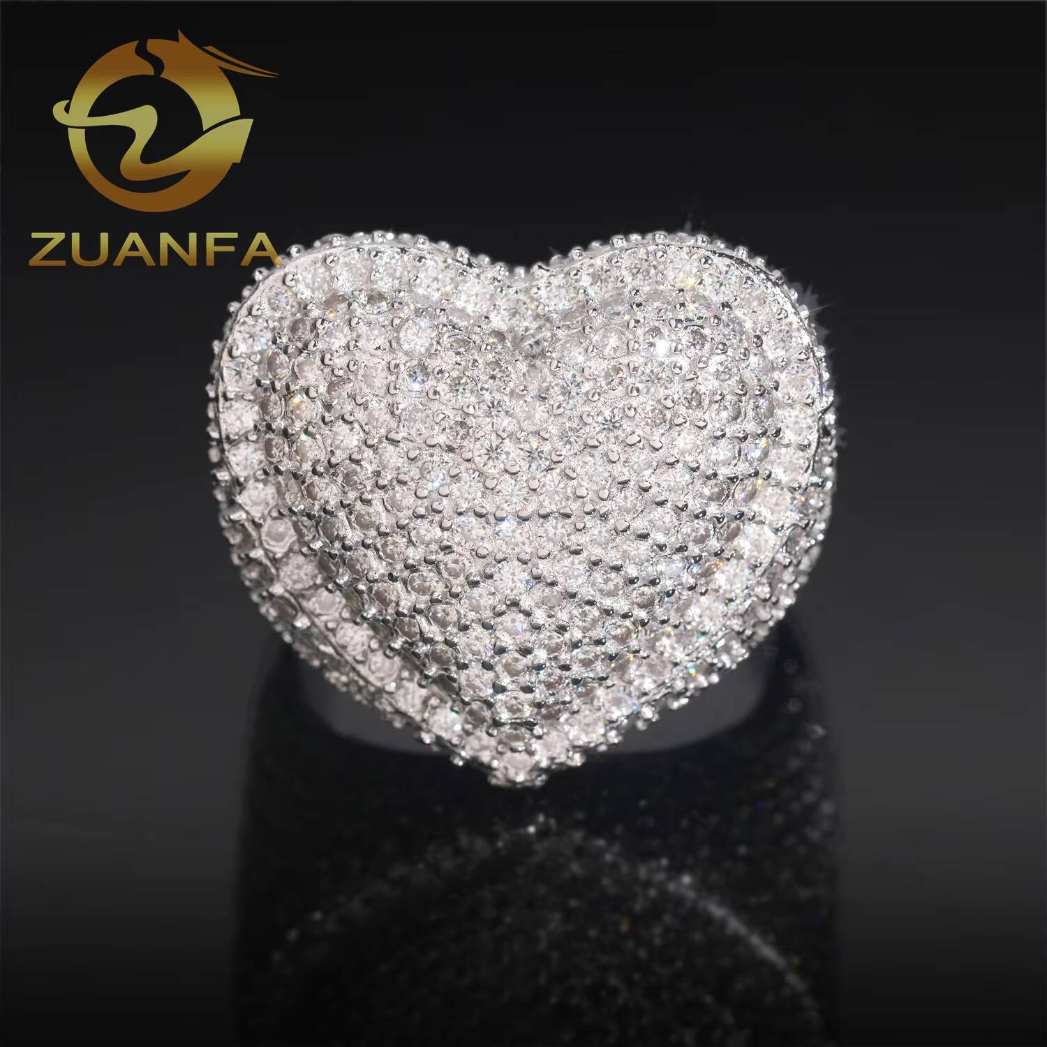 Iced Out Heart Shape Cuban Moissanite Ring 925 Sterling Silver Hip Hop Ring Pass Diamond Tester Men Ring