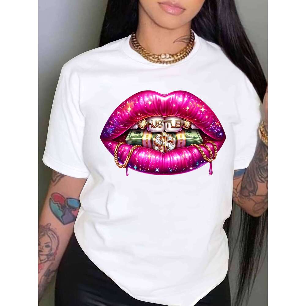 Camiseta grfico rosa para mujer informal manga corta con cuello redondo Harajuku camisetas de calle ropa esttica XJ260306