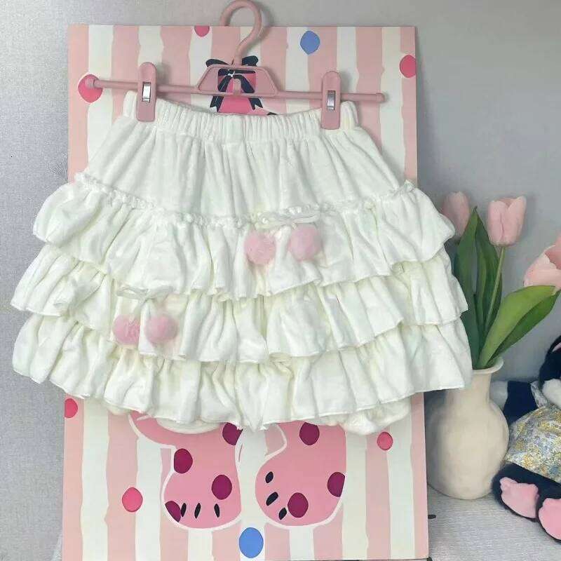Japanese Sweet Lolita Mini Skirts Women Harajuku Slim High Waist Ruffles Y2k Aesthetic Elegant Fashion Party Skirt XJ260309