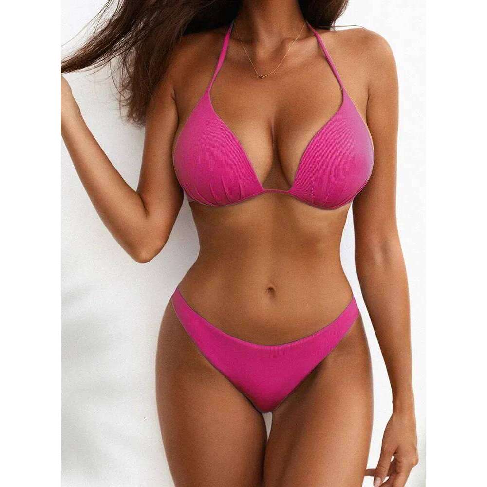 2025 Halter Bra Cup Women Swimsuit Female Push Up Swimwear Two Pieces Bikini set Brazilian Bather Bathing Suit Swim Lady XJ260206