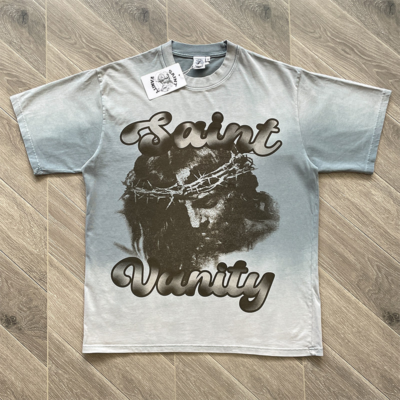 SAINT VANITY Washing water to make old portrait print casual short-sleeved T-shirt