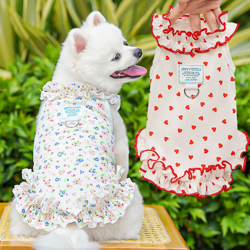 Famous brand Summer pet dog cat clothing floral princess dress thin and breathable wholesale cross border with rolled edges pupakaIK