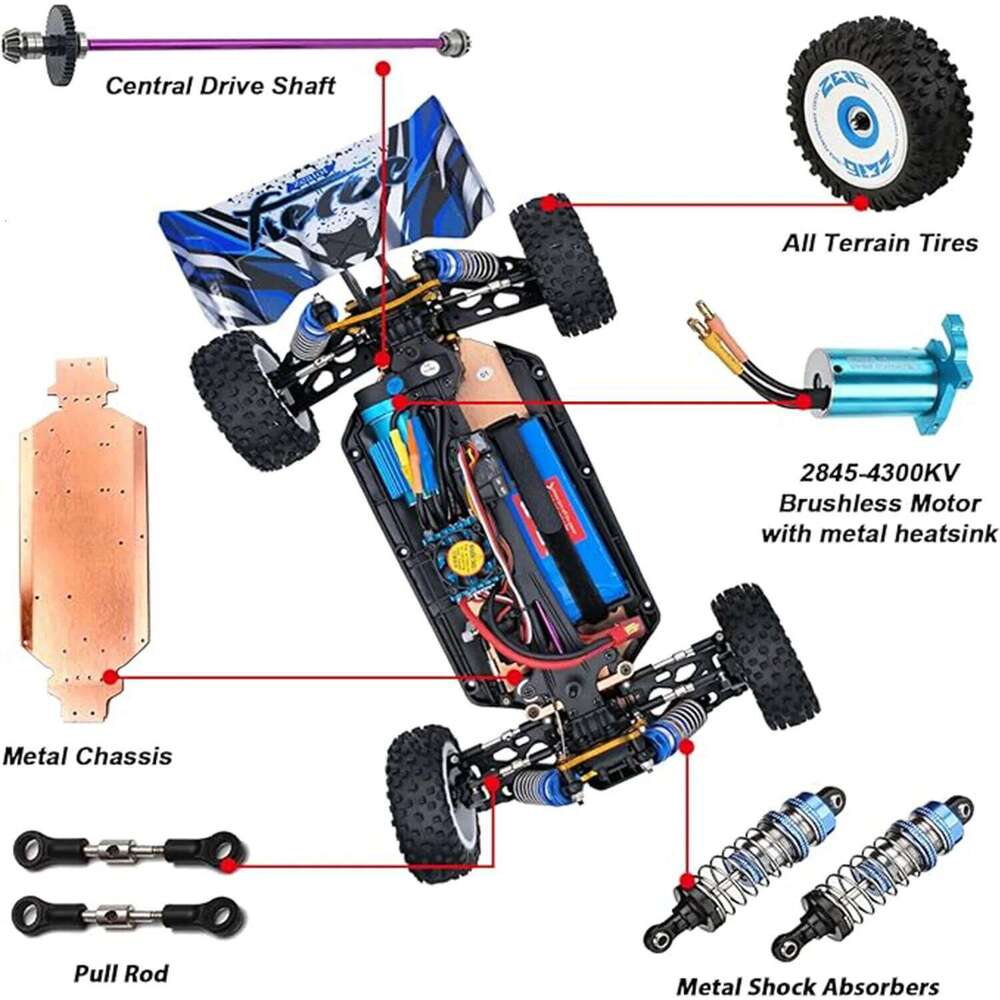 WLtoys 124017V2 Fast Car, 1/12 Brushless RC Car with Independent ESC Adults, 75km/h, Suitable for Outdoors and Gifts C260306