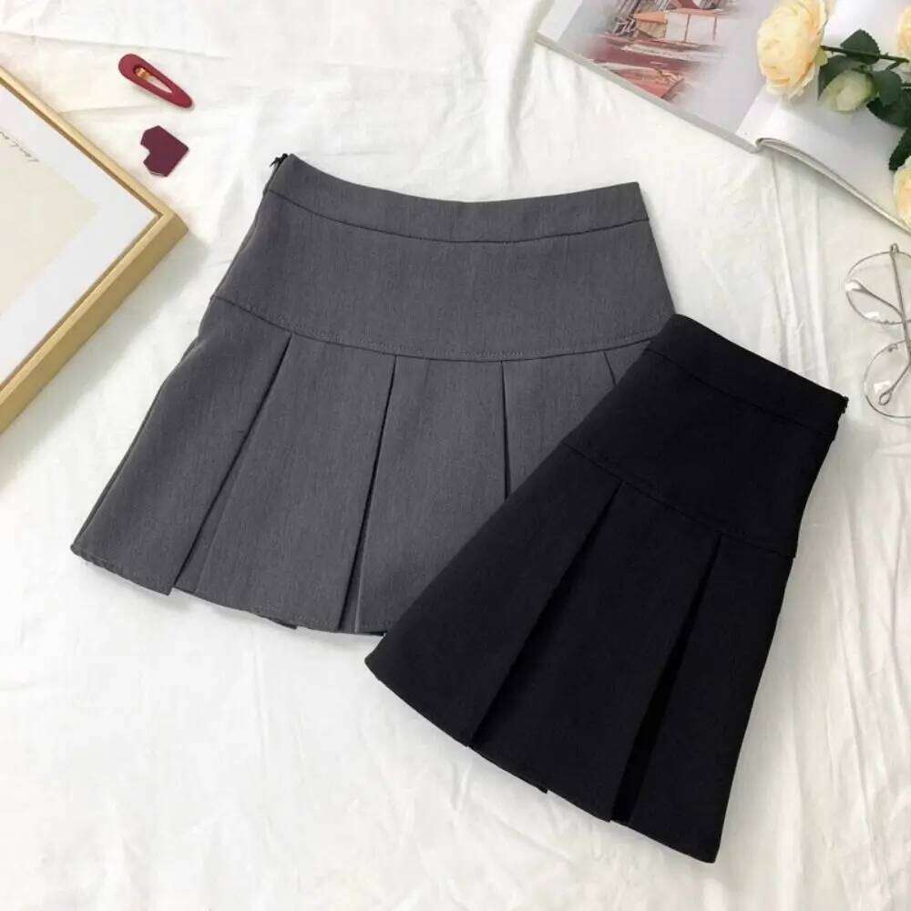 High Waist Pleated Mini Y2k Simple Solid Color Preppy Style Short Dress Skirts with Safety Pants Summer XJ260309