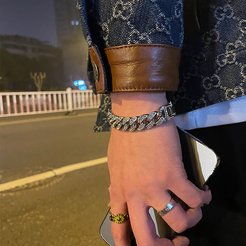 Luxury Brand Designer Jewelry Diamond Inlaid Cuban Chain Bracelet Men's And Women's Popular Hip-hop Bracelet Designer Bracelet Men