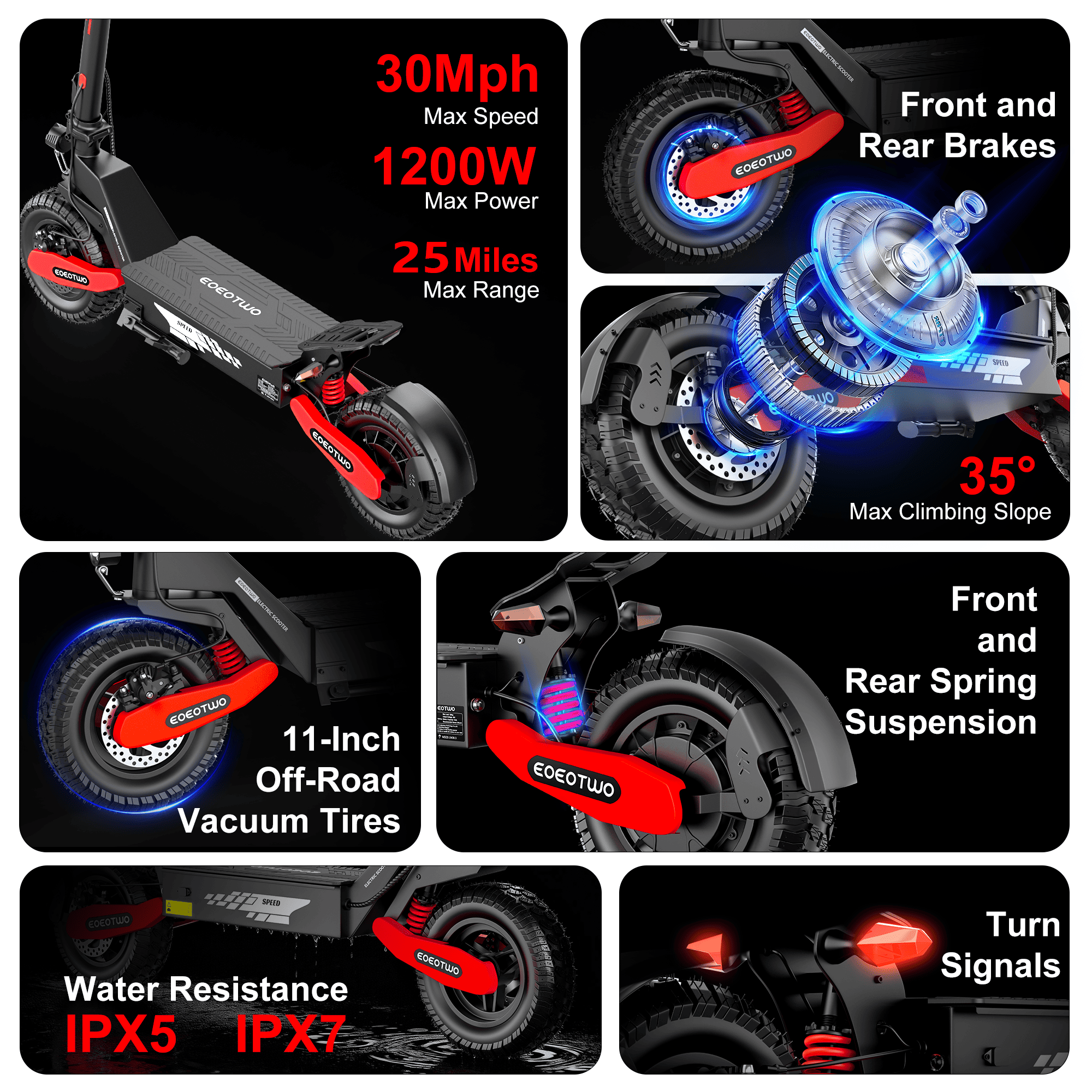 1200W Electric Scooter for Adults, O'ff R'oad Fast E Scooter, Up to 31 MPH Top Speed & 16/41 Miles Long Range, 11" Off-Road Tires, 330l
