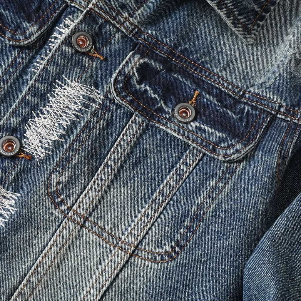 American retro denim jacket with mens ripped hole splicing trendy jacket loose long sleeved denim jacket korean fashion M260309