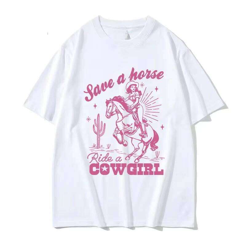 Save Horse Ride A Cowgirl Print T Shirt Men Women Retro Aesthetic Fashion T-shirts Casual Oversized T-shirt Streetwear XJ260306