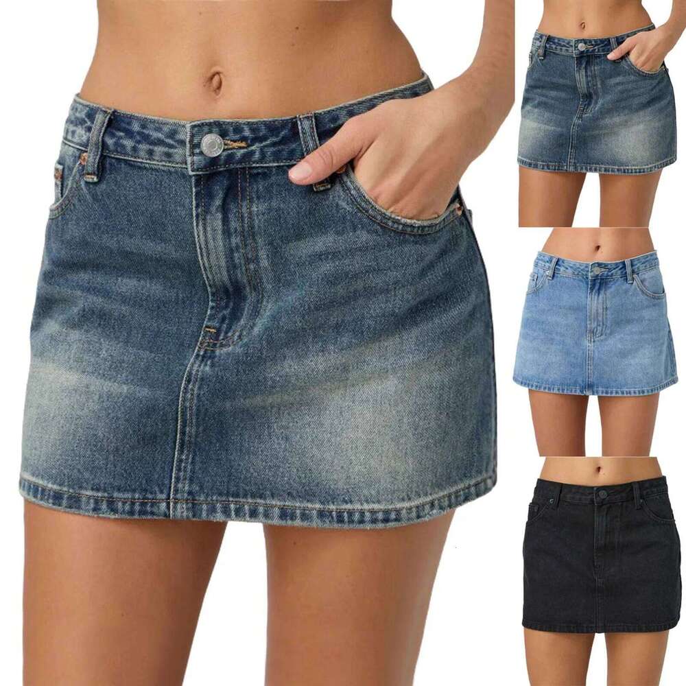 Vintage Denim Mini Skirts for Women Summer Fashion High Waist Straigth Short Faldas Casual Streetwear Classic Jean Skirt XJ260309