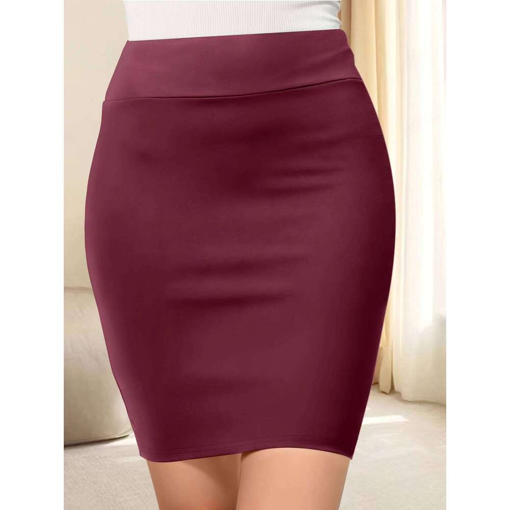 High-Waisted Tight Fit Mini Skirt - Stretchy Soft Fabric, Slim Bodycon Silhouette, Timeless Solid Colors XJ260309