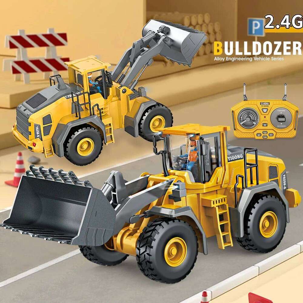 2.4G Remote Controlled Bulldozer Nine Channel Loading Vehicle Simulation Excavation Engineering Gifts for 6+ Children C260306