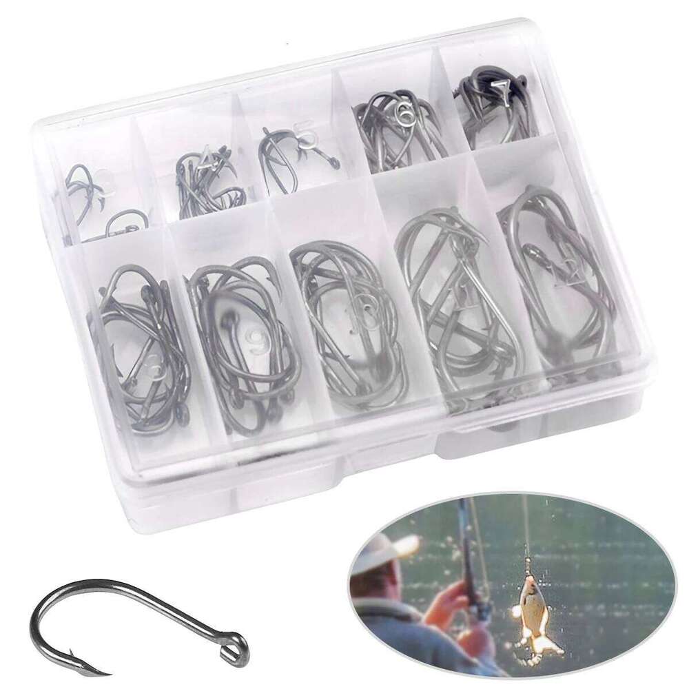 100pcs/Box Hooks Set with Tackle Box Saltwater Fresh Water High Carbon Steel Carp Fishhook Fishing Accessories S260305