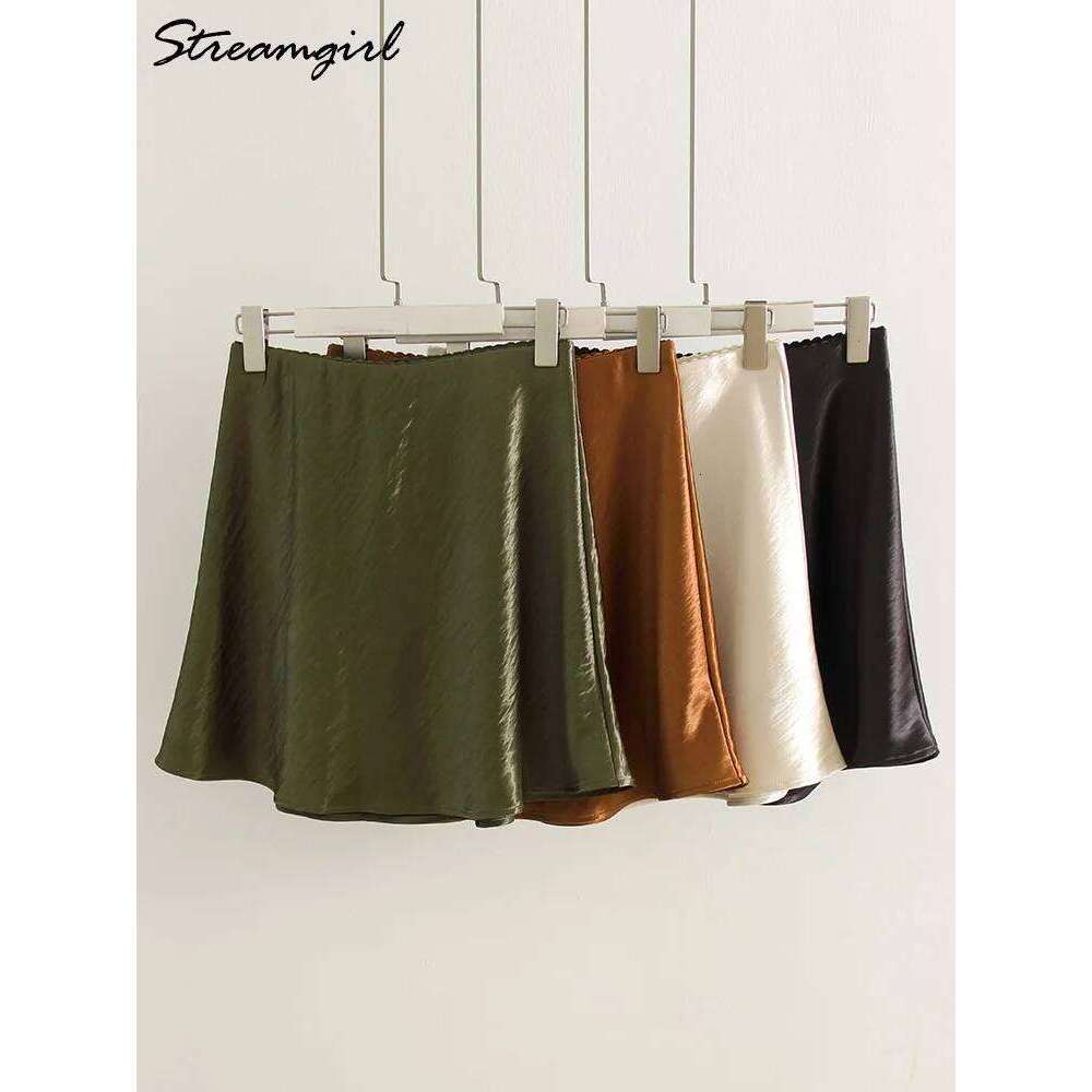 Summer Short For Women Office Wear Black A Line Luxury Mini Satin Skirt Ladies High Waist Simple Women's Skirts Silk XJ260309