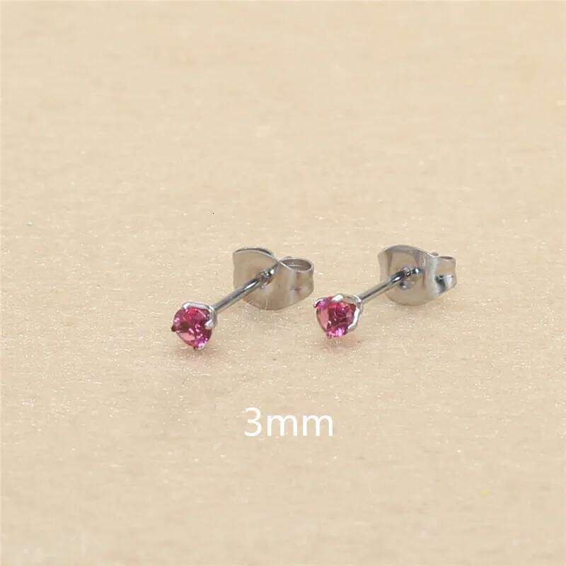3mm AAA Round Colorful Zircons Red Stud Earrings With Stianless Steel Needle Brief Jewelry 20 Colors For Choose No Allergy H260309