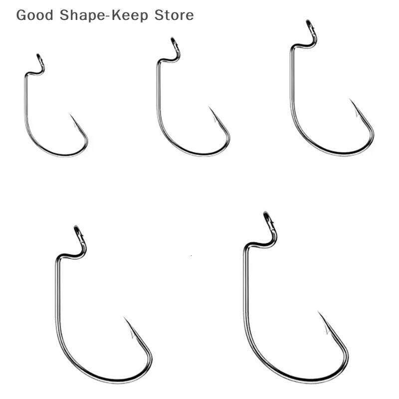 51 Pieces Crank Hook Set Wide Belly Subsoft Bait Hooks Black Red Nickel Plastic Box Packaging for Fishing Gear S260305