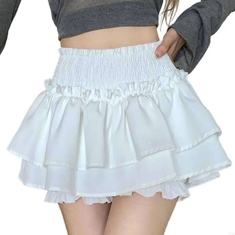Womens Shirred High Waist Tiered Ruffle A Line Short Skirt Japanese Ballet Styles Layered Skater Skort with Bloomers XJ260309