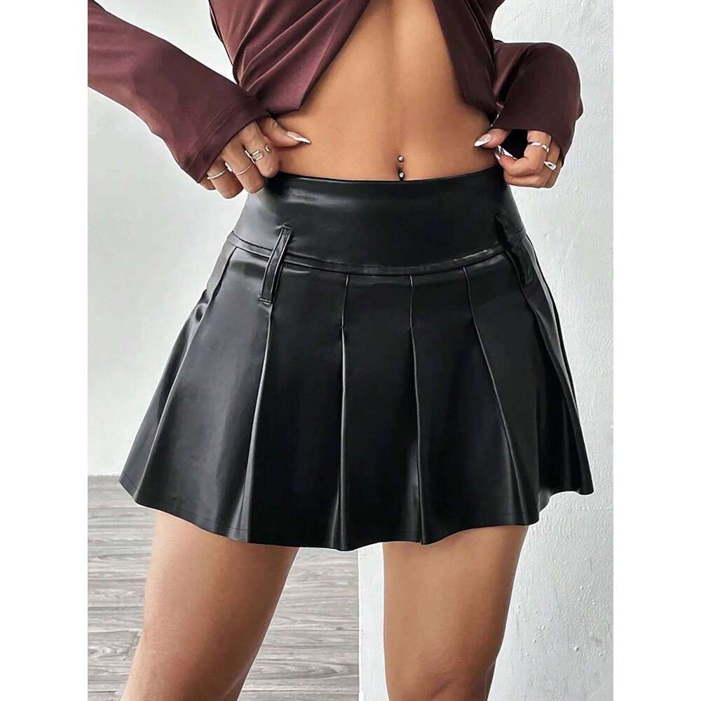 A casual and elegant faux leather black skirt, daily commuting skirt 296 XJ260309