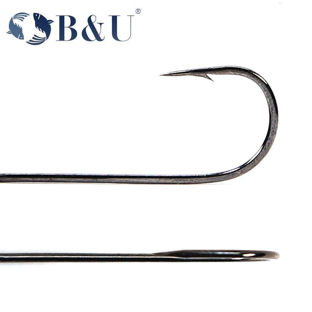 B&U 10PCS Micro Jig Joint Big Eyes Single Barb Fishing hook big ring Carbon Steel tackle Worm Hooks S260305