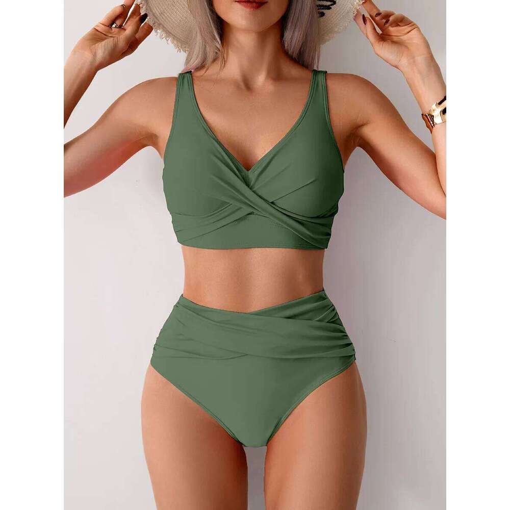 2025 girl Women's Clothing Swimwears European American new sexy split high waist swimsuit set bikini Bikinis Set XJ260206